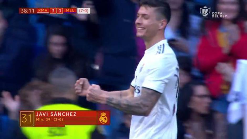 Gol de Javi Sánchez (3-0) en el Real Madrid 6-1 Melilla