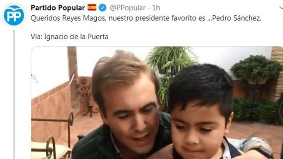 El PP publica un chiste en el que un niño pide a los Reyes Magos la muerte de Pedro Sánchez