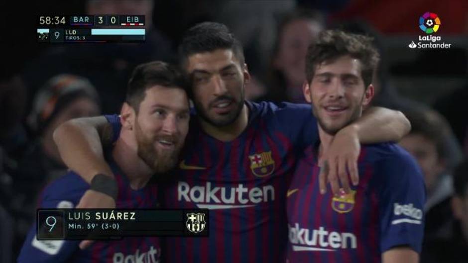 La Liga (J19): Gol de Luis Suárez (1-0) en el Barcelona 3-0 Éibar