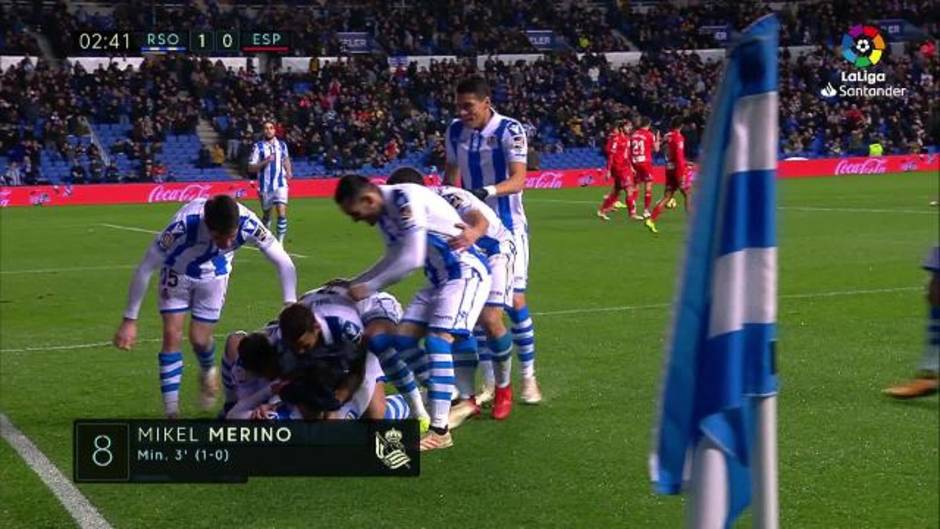 LaLiga (J19): Gol de Merino en el Real Sociedad 3 - 2 Espanyol