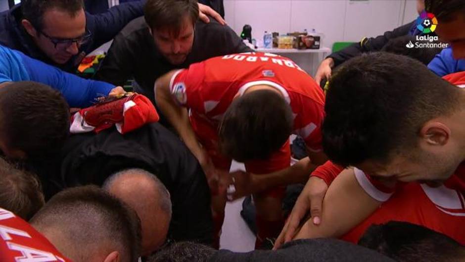 Arenga del Girona ante de su partido ante el Betis