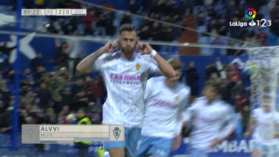 Gol de Álvaro (2-0) en el Zaragoza 2 - 0 Real Oviedo