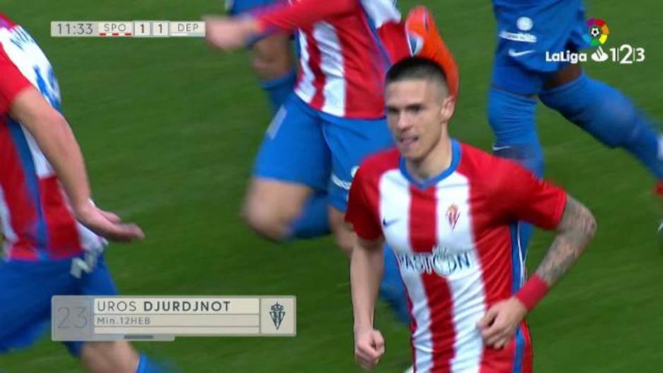 Gol de Uros Djurdjevic (1-1) en el Sporting 1 - 2 Deportivo