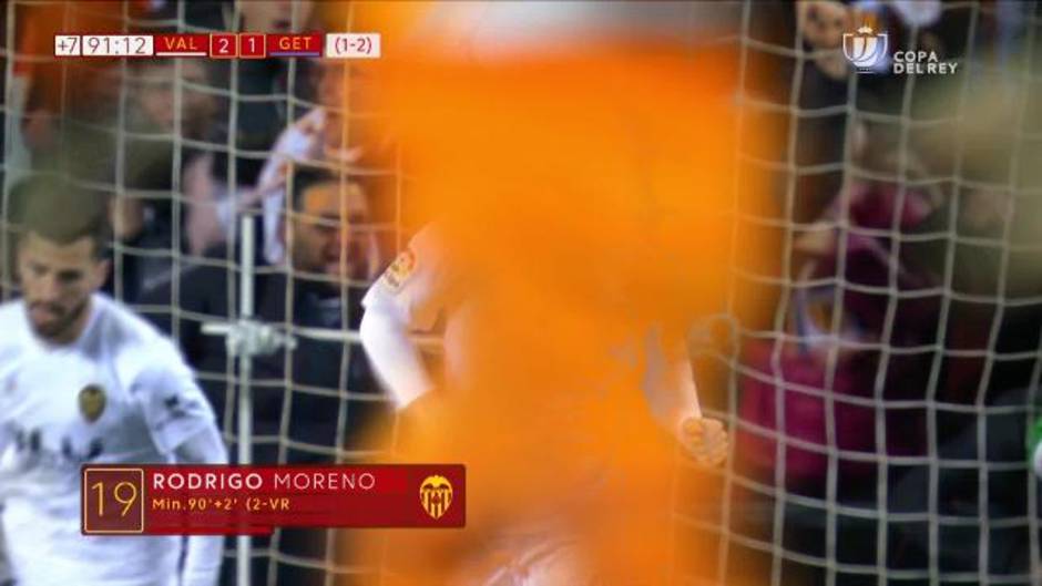 Gol de Rodrigo Moreno (2-1) en el Valencia 3-1 Getafe