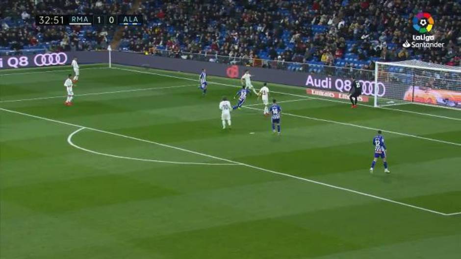 El susto de Odriozola a Courtois en el Madrid 3-0 Alavés