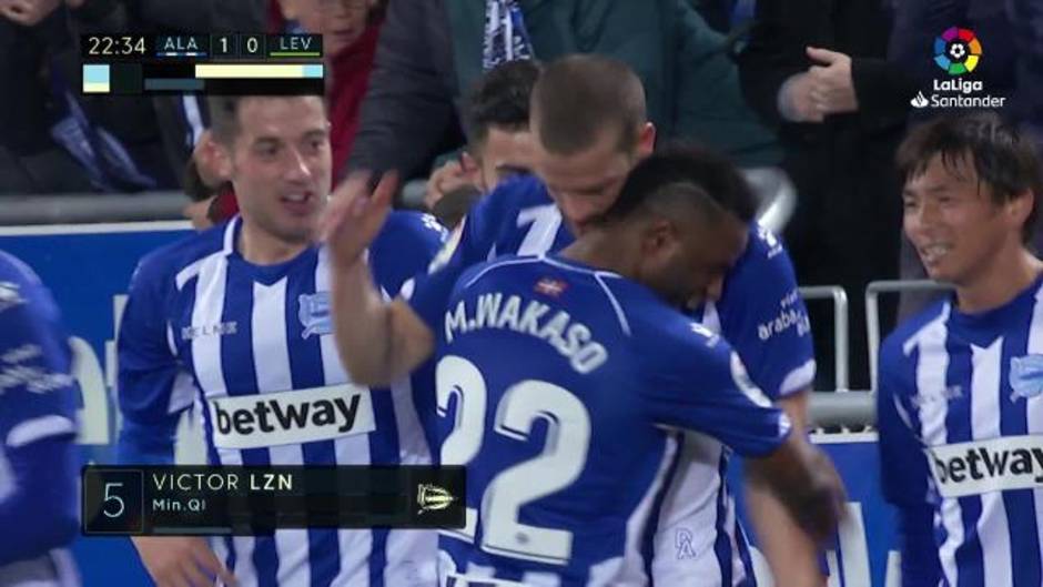 Gol de Víctor Laguardia (1-0) en el Deportivo Alavés 2-0 Levante UD de LaLiga Santander (J23)