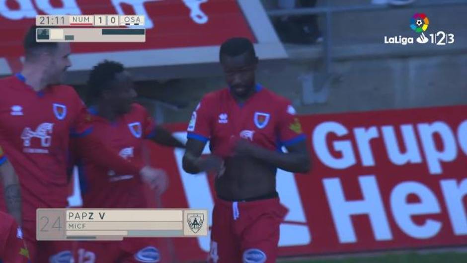 Gol de Pape Diamanka (1-0) en el Numancia 1-1 Osasuna