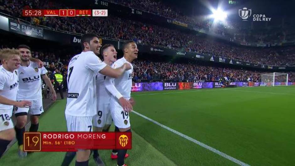 Gol de Rodrigo Moreno (1-0) en el Valencia 1-0 Betis