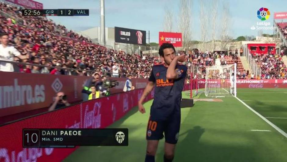 Gol de Dani Parejo (1-2) en el Girona 2-3 Valencia