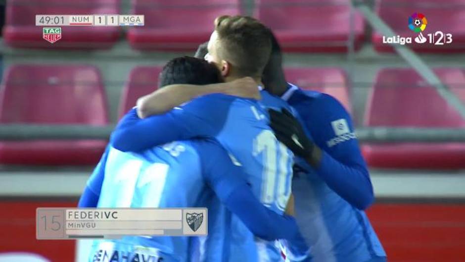 Gol de Ricca (1-1) en el Numancia 1- Málaga 1