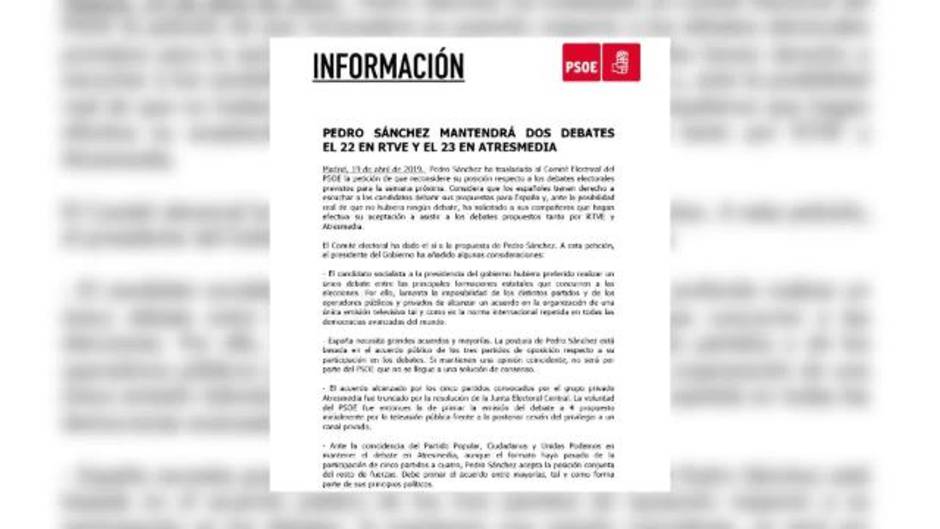 Sánchez rectifica y acepta los dos debates