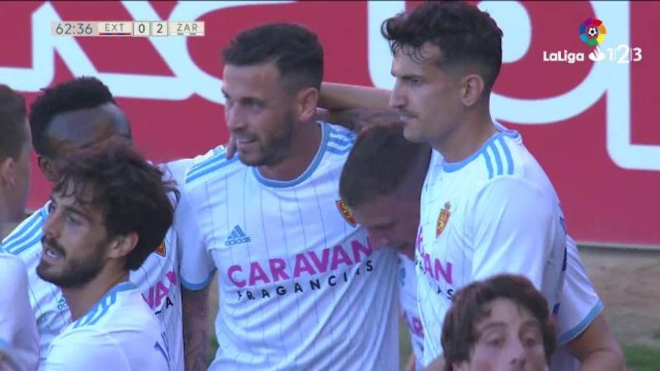 Gol de Pep Biel (0-2) en el UD Extremadura 0 - 3 Real Zaragoza