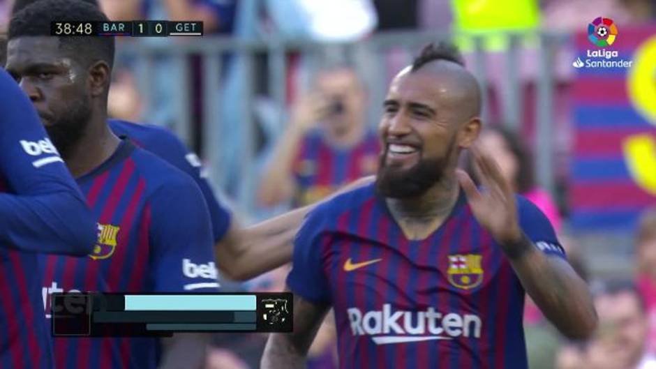 Gol de Vidal (1-0) en el Barcelona 2-0 Getafe