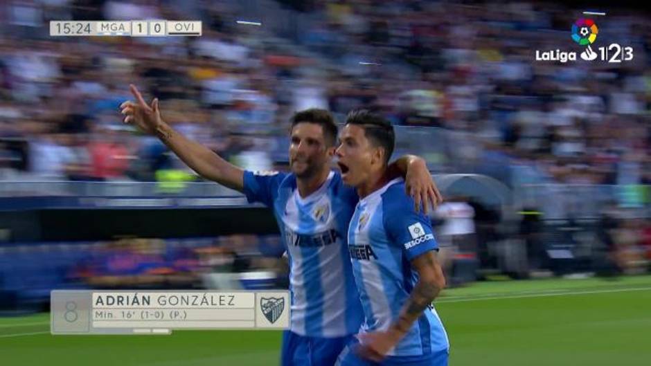 LaLiga 123 (J38): Adrián González pone el 1-0 de penalti en el Málaga CF 3-0 Real Oviedo