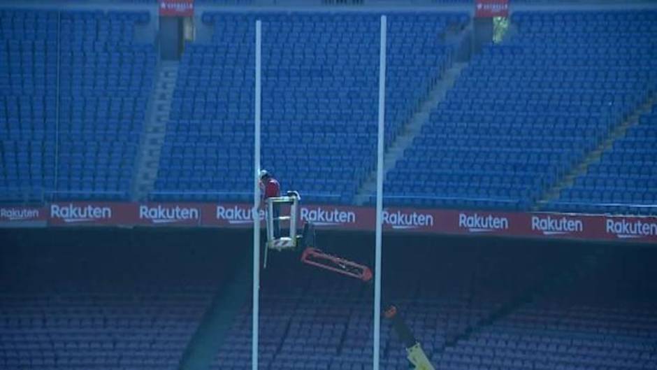 El Camp Nou se prepara para acoger el encuentro de rugby entre los Catalan Dragons y los Wigan Warriors