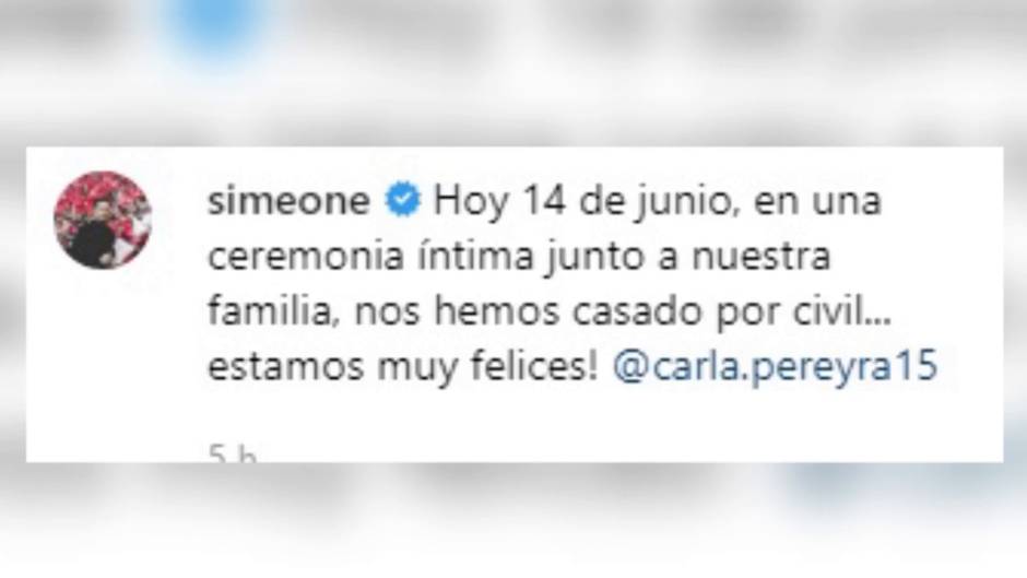 Simeone y Carla Pereyra se casan (por segunda vez)