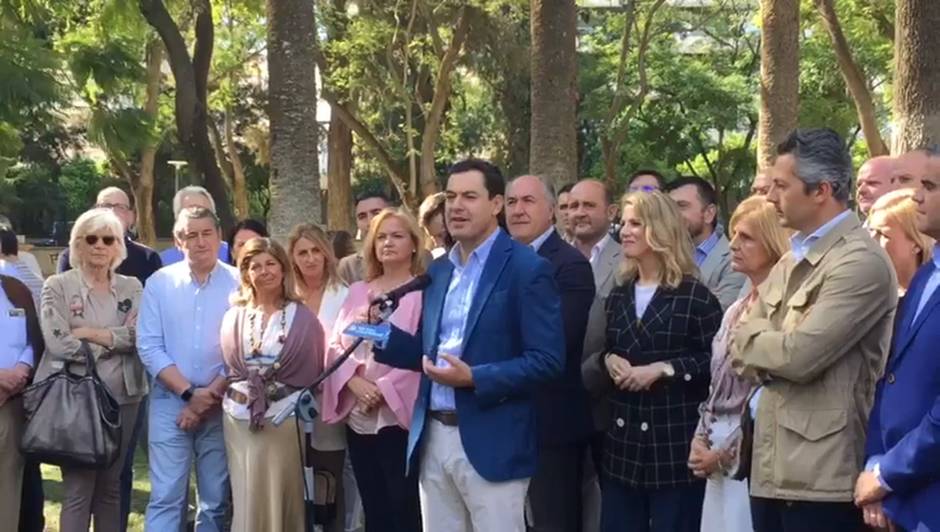 El presidente de la Junta de Andalucía, Juanma Moreno, en un mitin electoral de cara al 10-N