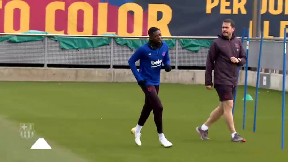 Dembelé reaparece en el entrenamiento del Barça