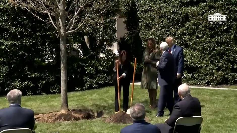 Donald y Melania Trump plantan un árbol en el Día de la Tierra