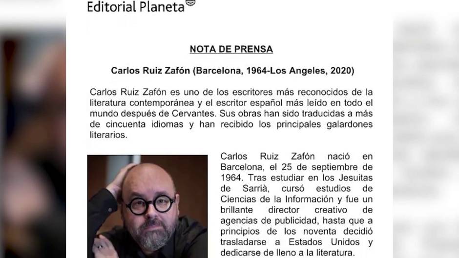 El escritor Carlos Ruiz Zafón ha fallecido a los 55 años