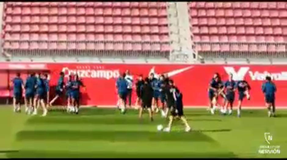 Último entrenamiento del Sevilla antes de viajar a Bilbao