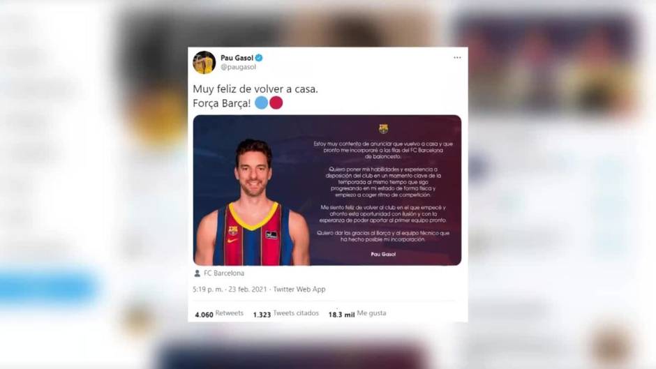 Pau Gasol vuelve al Barcelona 20 años después