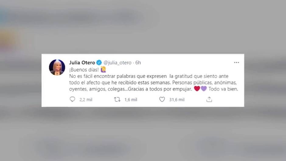 Julia Otero reaparece: "Gracias a todos por empujar"