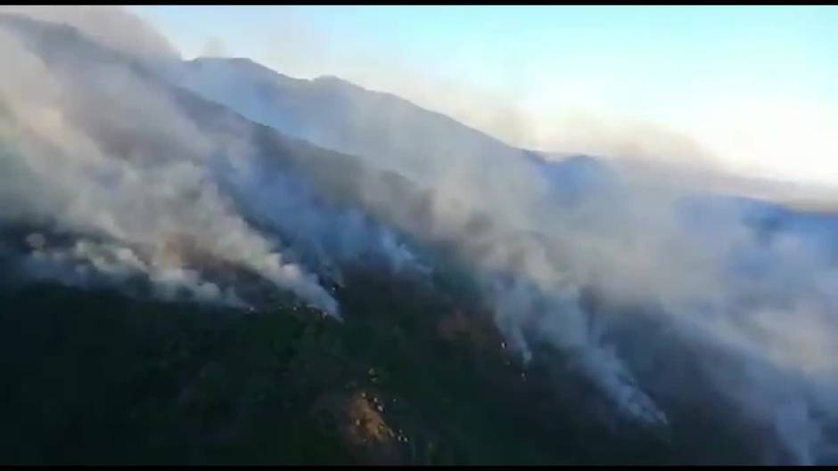 Efectivos terrestres y aéreos trabajan en incendio en Sierra Bermeja (Málaga)