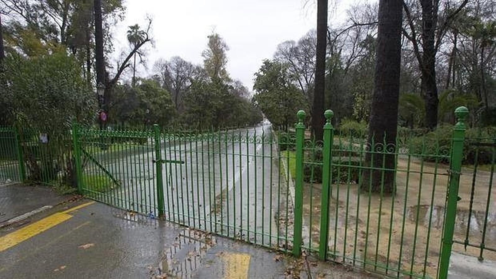 Parque de María Luisa, en Sevilla, ayer todos cerrados. 