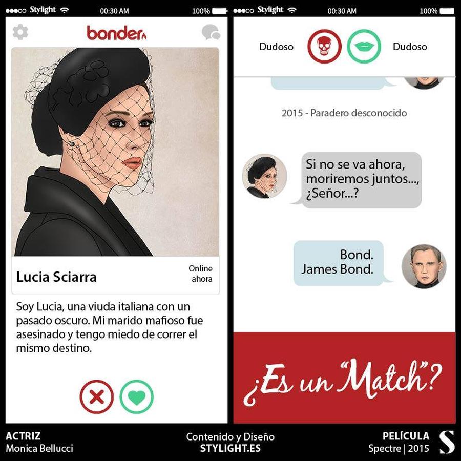 Con 51 años, Monica es la chica Bond más mayor de la historia e interpreta a una viuda italiana en «Spectre». Con su elegante estilo y sus botas de Louboutin en la escena del funeral, Mónica es mucho más que una chica Bond…, es una mujer Bond. No nos cabe duda de que el señor Bond está interesado… ¡Match!. 
