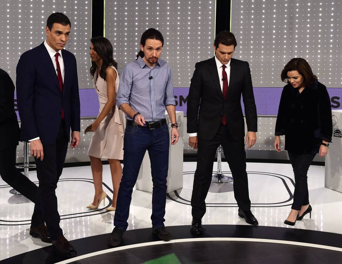 2. Pedro Sánchez (PSOE), Pablo Iglesias (Podemos), Albert Rivera (C´S) y Soraya Sáenz de Santamaría (PP)