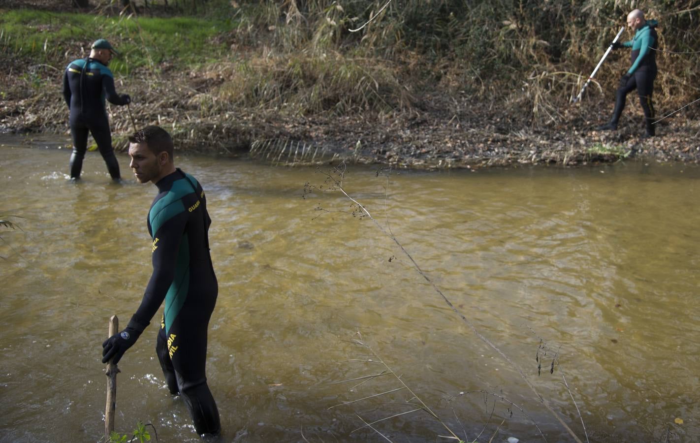 6.. Varios buzos de la Unidad Subacuática de la Guardia Civil (GEAS) rastrean el río Guadarrama