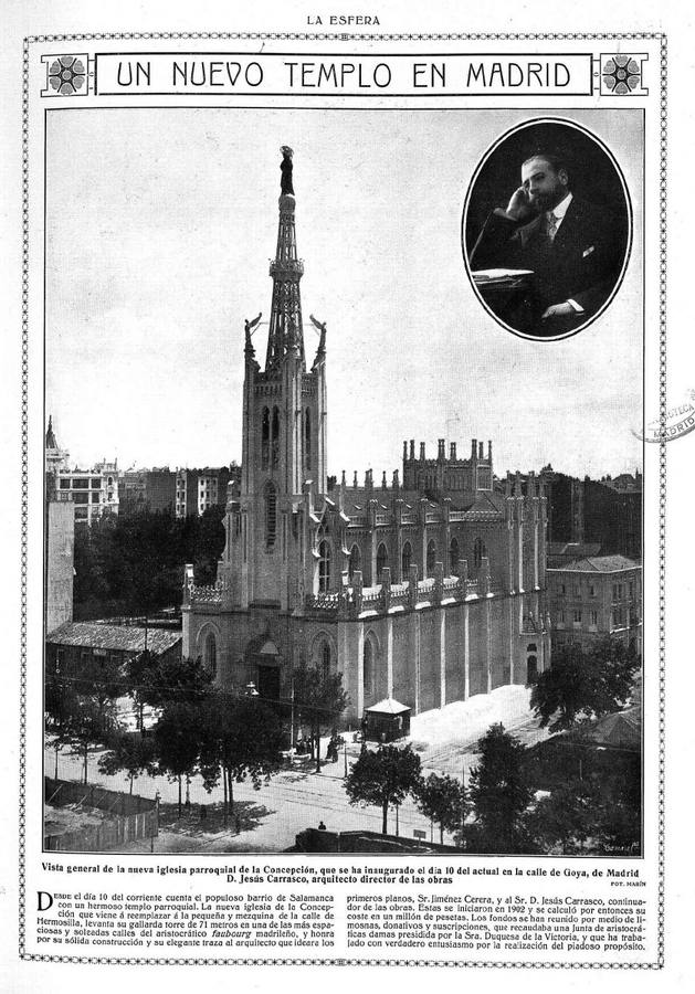 Iglesia de la Concepción de Madrid finalizada por Carrasco-Muñoz. Revista La Esfera 20 de mayo de 1915. 