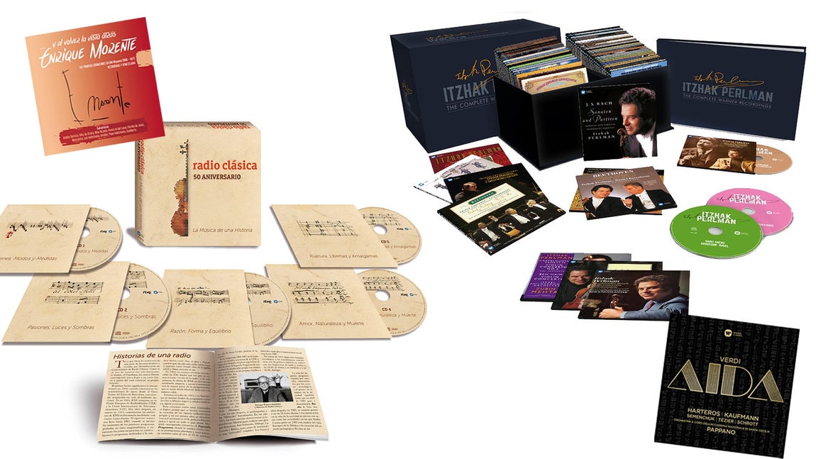 «…Y al volver la vista atrás»: las primeras grabaciones de Enrique Morente en EMI/Hispavox (1966-1977) restauradas y remezcladas más 1 CD extra con temas inéditos y rarezas. Con motivo de su 50 aniversario, RNE edita un recorrido diferente que invita a descubrir tesoros musicales, seleccionados en exclusiva por Radio Clásica. Itzhak Perlman, el supremo y más destacado violinista de nuestro tiempo cumple 70 años y su obra entera ha sido remasterizada en Abbey Road. Y para los aficionados a la ópera, esta magnífica grabación de «Aida» realizada en Roma responde a todas las expectativas y desafíos musicales de la épica y egipcia obra dramática del polifacético y colorista Giuseppe Verdi bajo la dirección de Antonio Pappano. 
