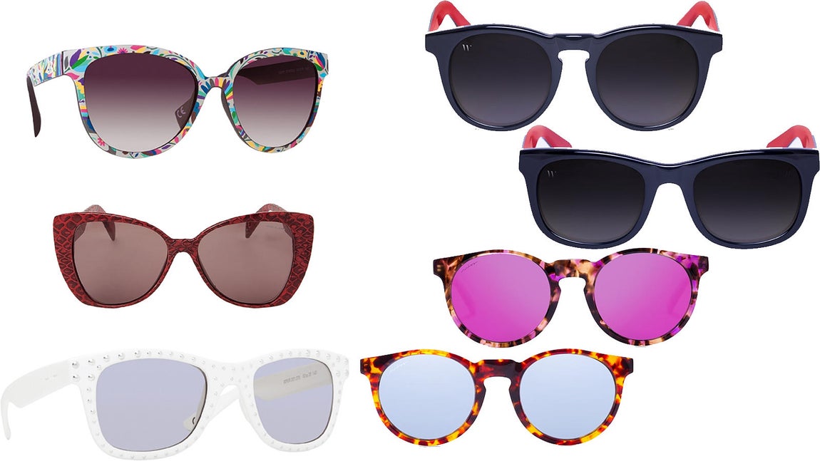 Gafas de sol de todos los estilos pueden convertirse en un regalo muy especial como estas de Italian Independent, I·I Eyewear (izquierda) o las de la firma española Wolfnoir (derecha arriba), que  se ha unido a Proyect (RED) en la lucha contra el SIDA, la tuberculosis y la malaria en más de 140 países con dos modelos de gafas diferentes. Las gafas de Miss Hamptons (derecha abajo) son una propuesta clásica pero con un toque de lo más alegre. 