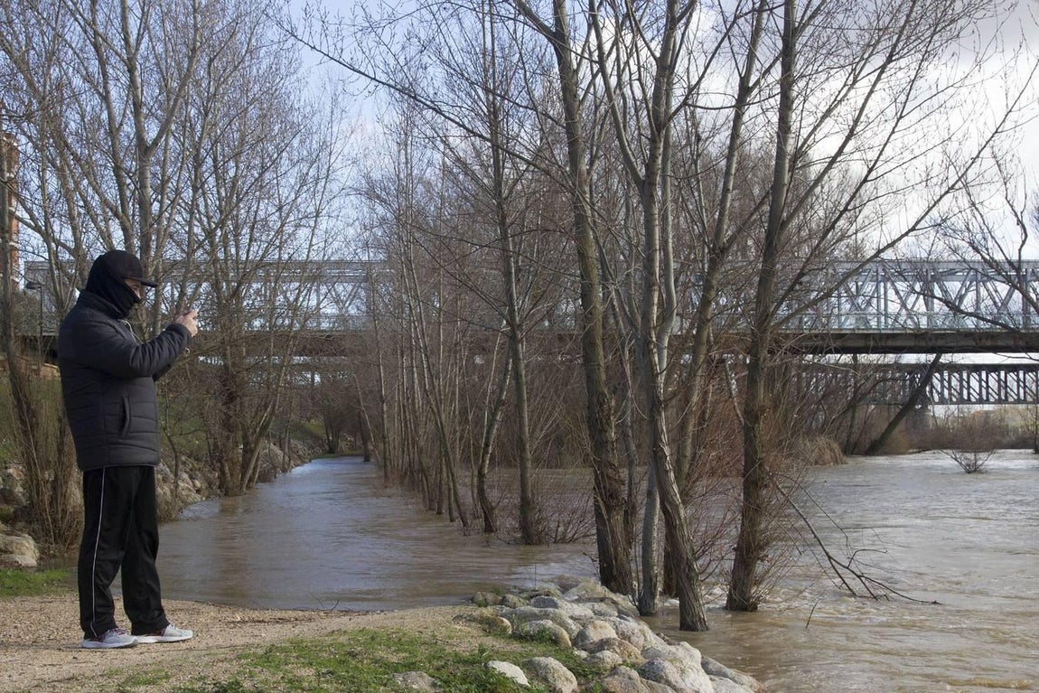 Un vecino de Zamora fotografía el caudal del Duero. 