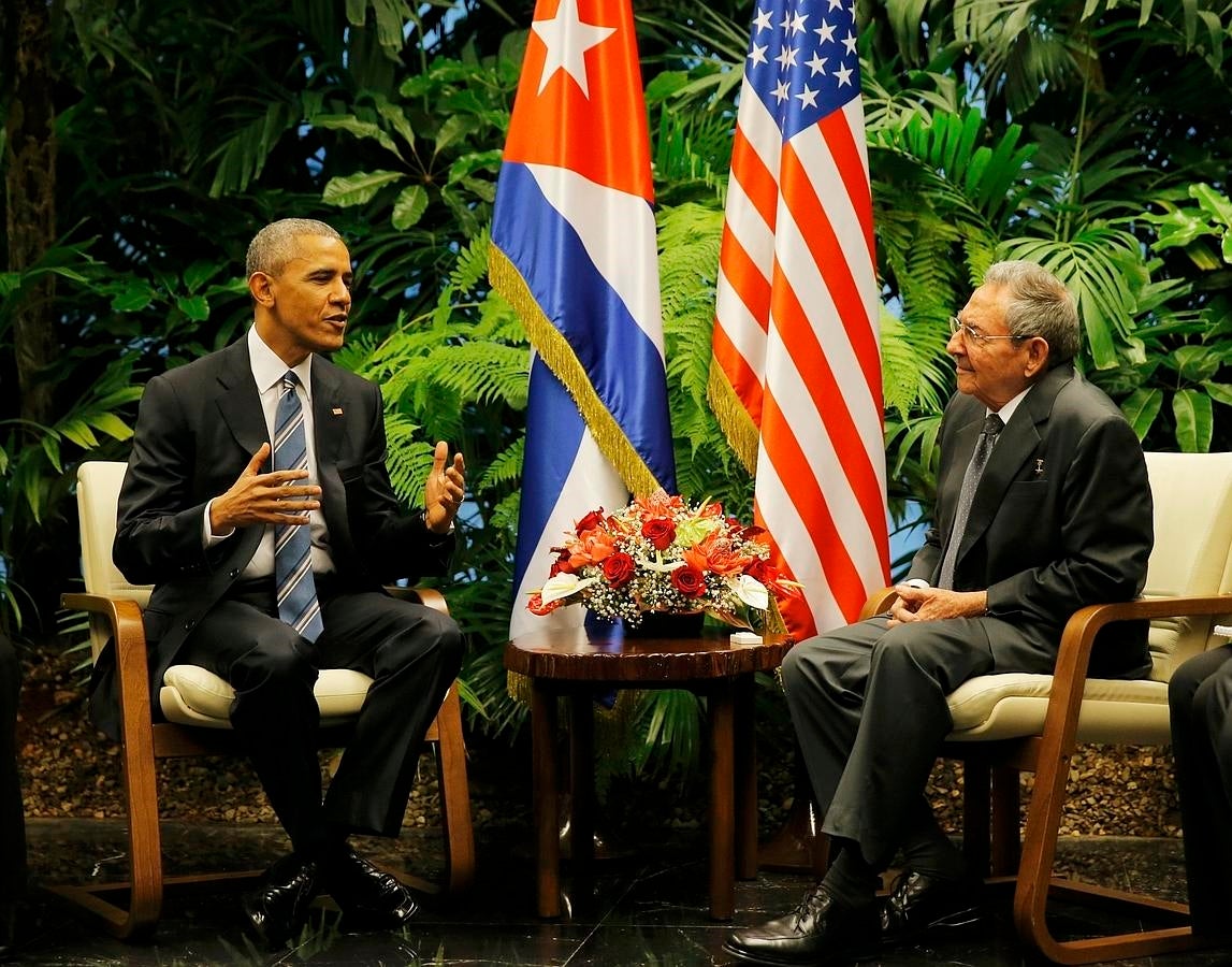 Barack Obama y Raúl Castro, durante su encuentro en el Palacio de la Revolución de La Habana. 