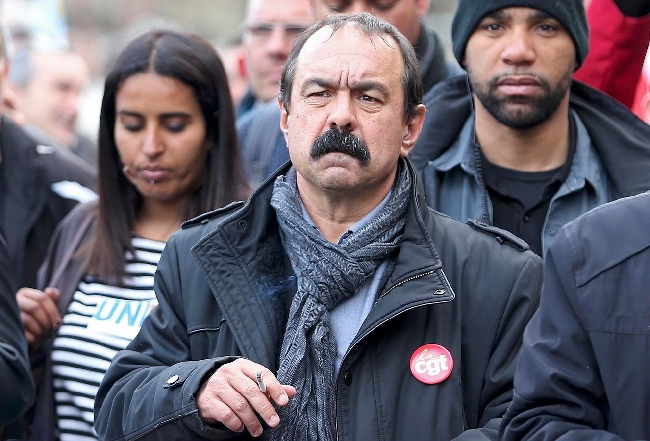 Philipe Martinez, secretario general de la CGT, ha acudido a la manifestación en París. 