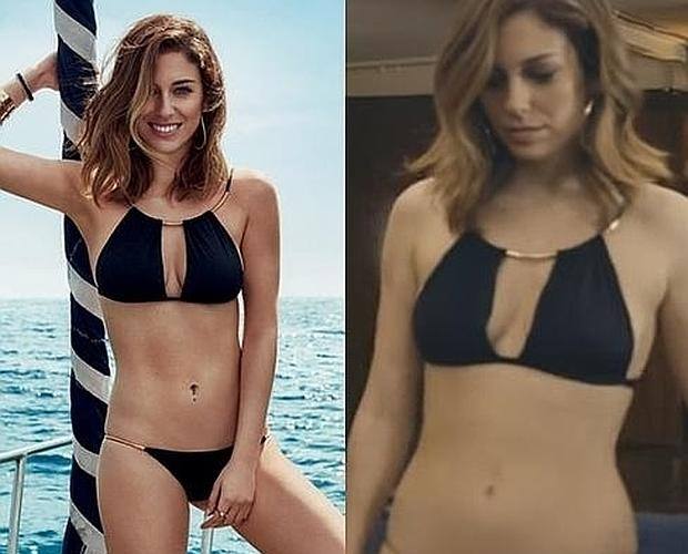 La imagen de la polémica. En la campaña promocional de Women's Secret, la foto de la actriz (izquierda) parece haber sido retocada. En el vídeo, Suárez no se ve tan estilizada. Ella niega el «photoshop».