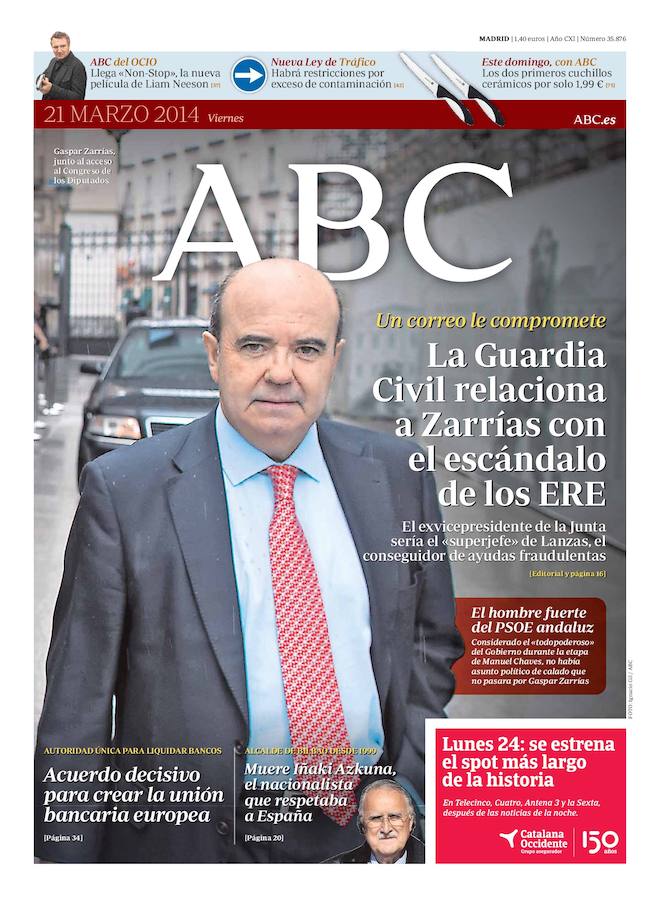 21 de marzo de 2014. La Guardia Civil relaciona a Zarrías con el escándalo de los ERE