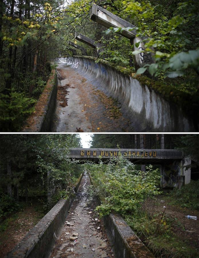Pista de bobsleigh, Sarajevo, Bosnia, Juegos Olímpicos de Invierno 1984. 