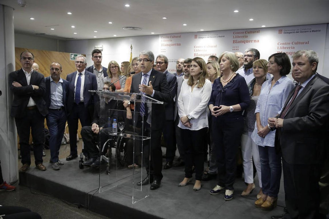 El exconseller durante la rueda de prensa que ha ofrecido hoy en la delegación de la Generalitat en Madrid, tras prestar declaración durante dos horas ante el Tribunal Supremo. 