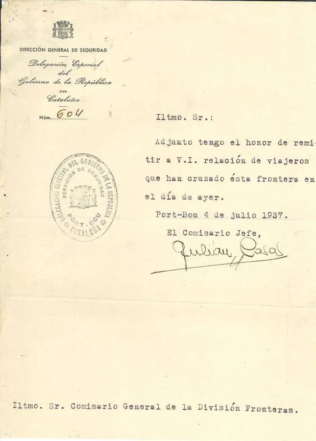 Portada de la lista de movimientos en la frontera de Port-Bou el 4 de julio, día de entrada de Neruda, Carpentier, Paz, Guillén...
