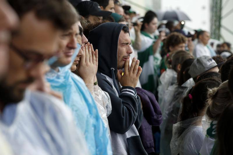 Aficionados del Chapecoense en el estadio arena Conda en Chapeco. 