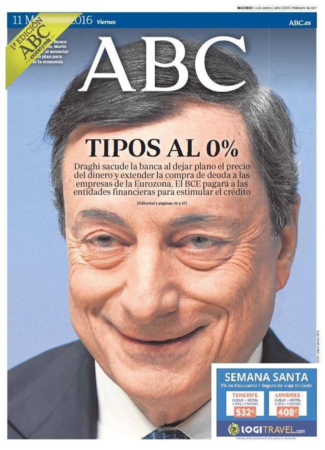 A nivel económico: la baja de los tipos interés fue una de las noticias del año. ABC - 11 de marzo de 2016