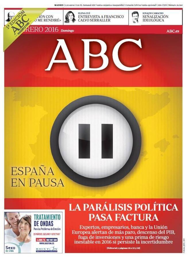 A nivel político, el 2016 será recordado por el año del bloqueo y la parálisis. Un año que ha pasado prácticamente en blanco a nivel legislativo. ABC - 7 de febrero de 2016