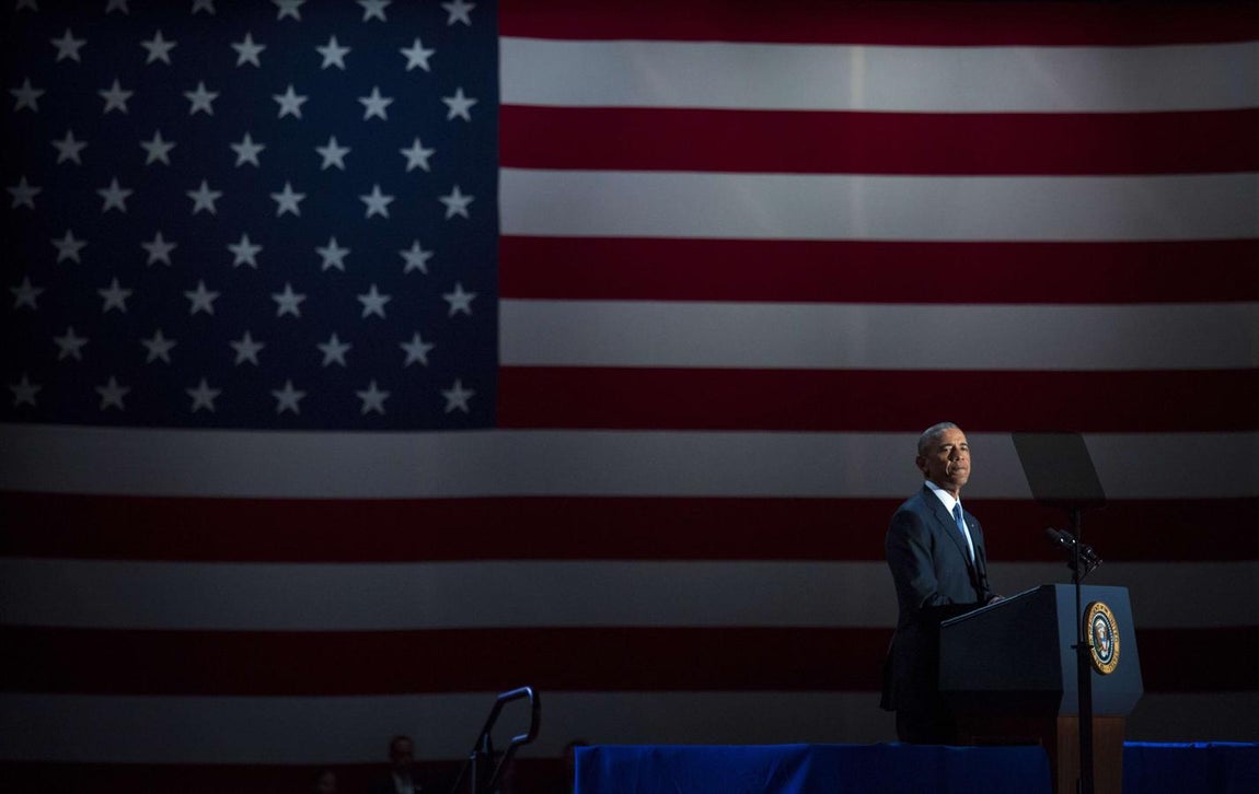 Obama durante el acto de despedida de la Presidencia celebrado en Chicago, Illinois. 