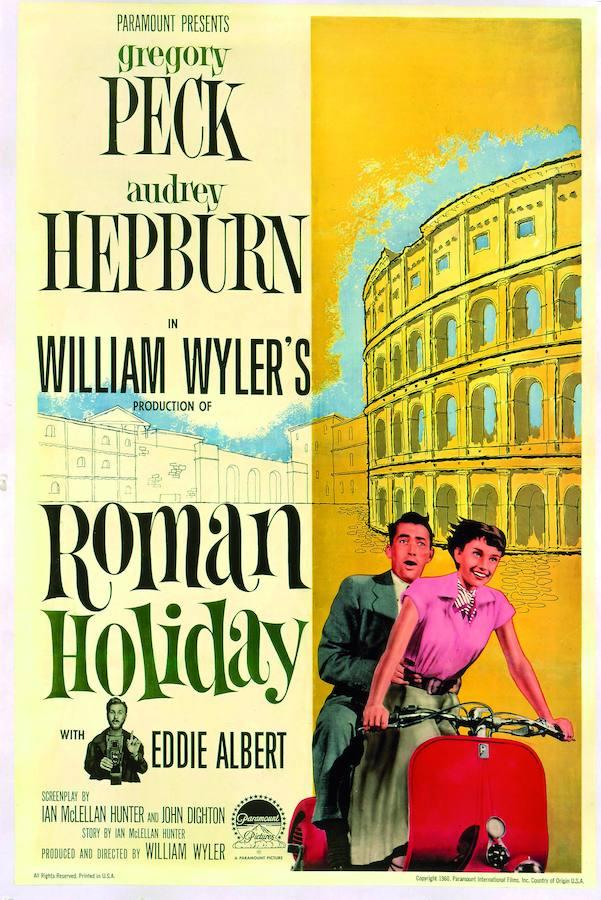 Cartel de la película «Vacaciones en Roma» por William Wyler (EE.UU., 1953), con Gregory Peck y Audrey Hepburn. 