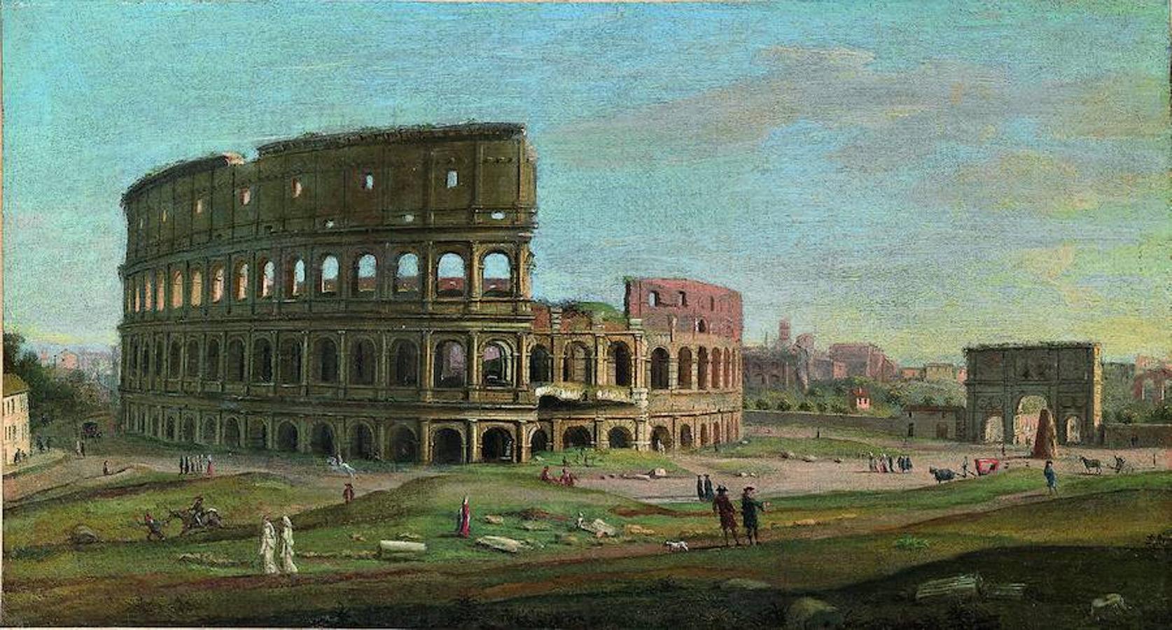 El Coliseo y el Arco de Constantino en torno a los años 30 del siglo XVIII. Óleo sobre lienzo, 25,5 x 47. Gaspar van Wittel