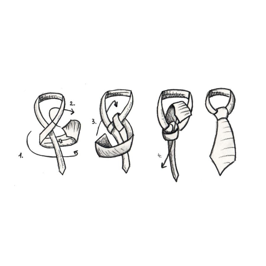 Nudo Medio Windsor. De la misma forma que la original del duque, solo que con una vuelta menos. Es perfecta para dar una imagen formal en días menos ceremoniosos.